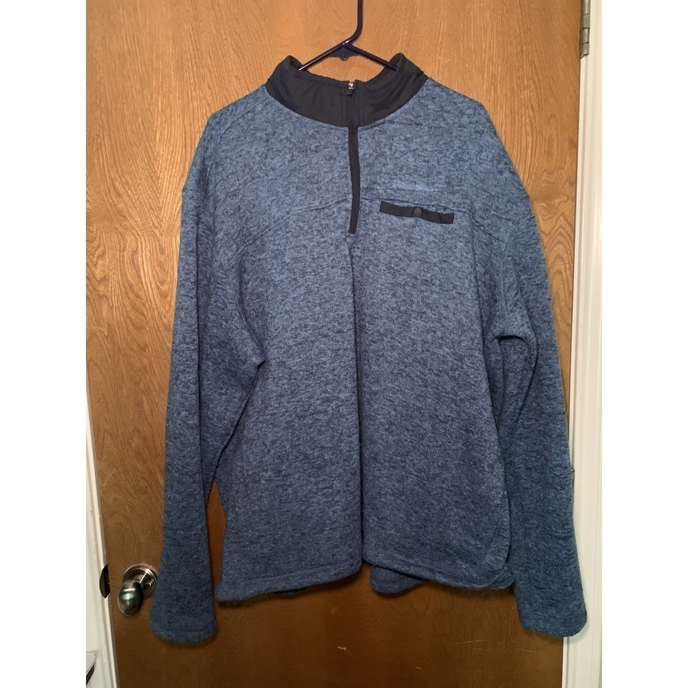 Eddie Bauer Mens Snap Button Pocket 1/4 Zip Sweater Fleece Pullover Blue XXL